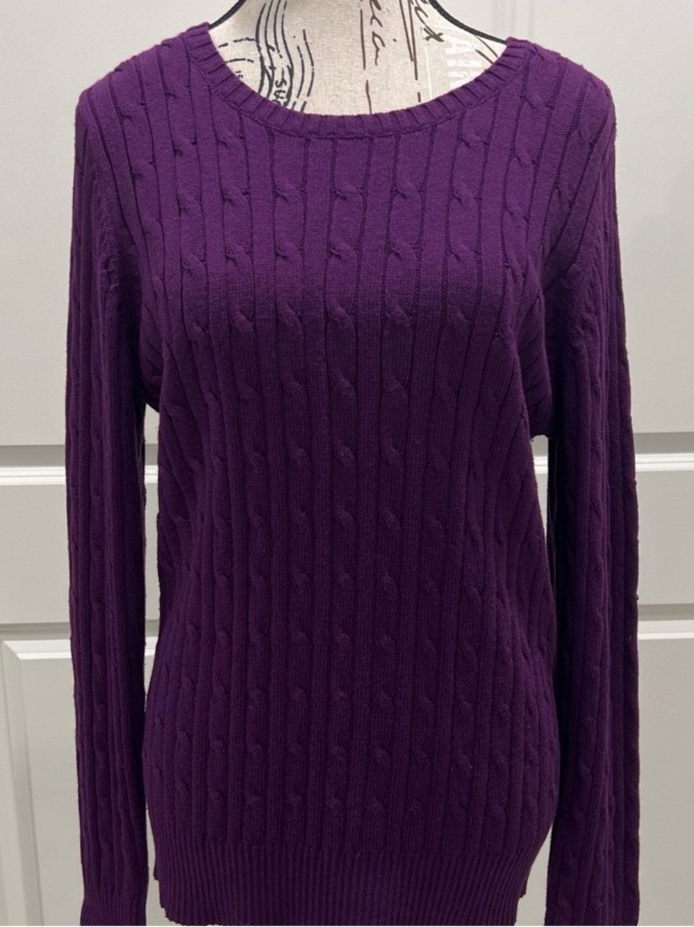 St. John’s Bay Purple Cable-Knit Sweater. Size large